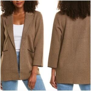 J.Crew Sweater Blazer Womens Medium Brown Tan Sophie Open Front Chevron Classic
